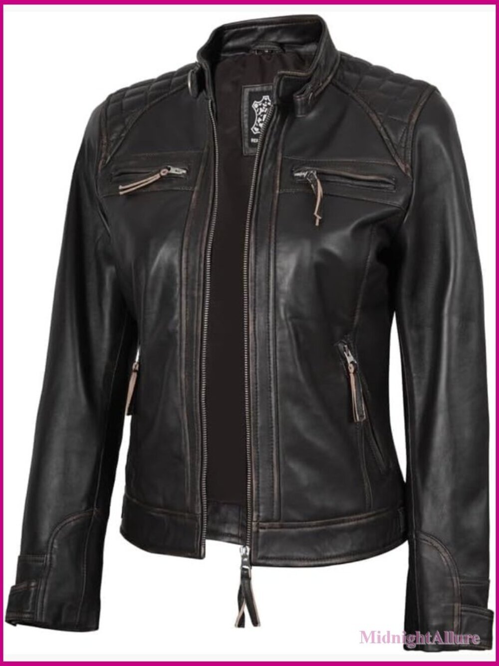 Real Lambskin Cafe Racer Jacket Adjustable Waist Zip Cuffs